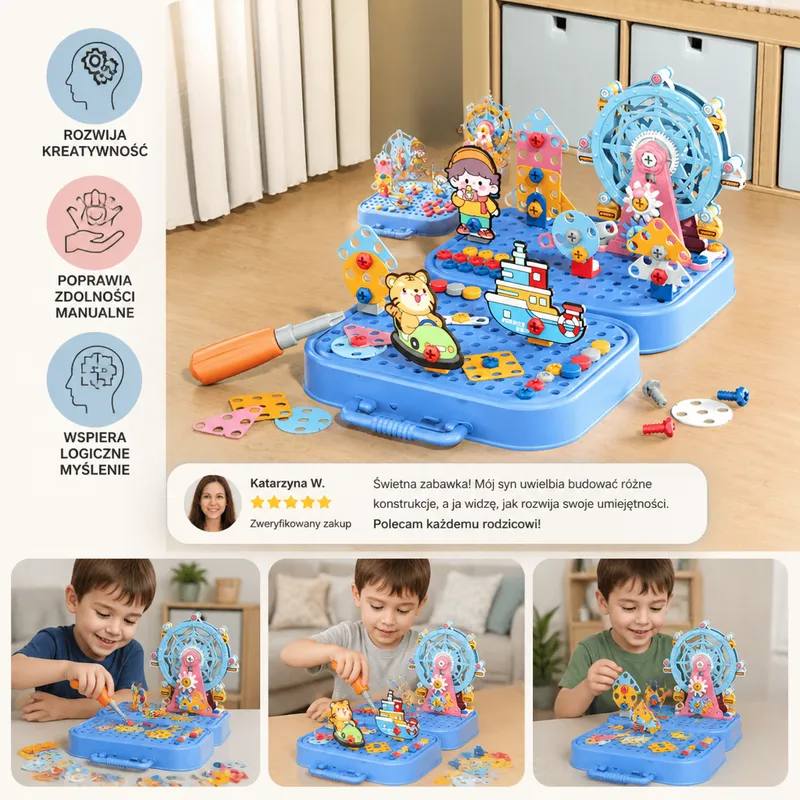 Детски комплект инструменти с конструкторска дъска и бормашина — снимка 3