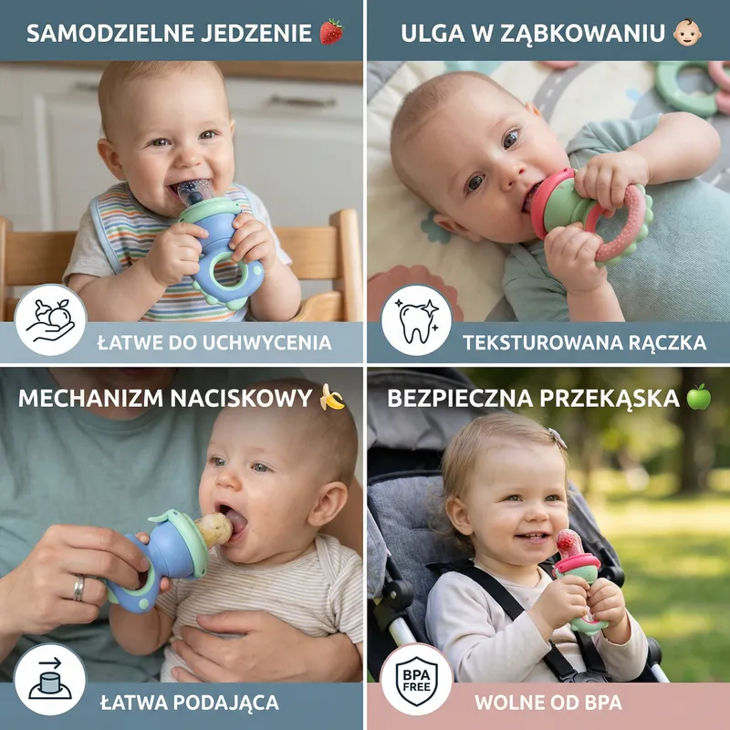 Силиконова гризалка за плодове за бебета с бутало — снимка 3
