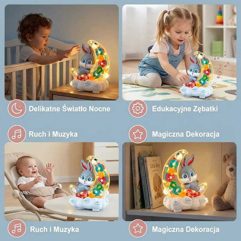 Светеща играчка зайче на луна със зъбни колела и музика — снимка 3