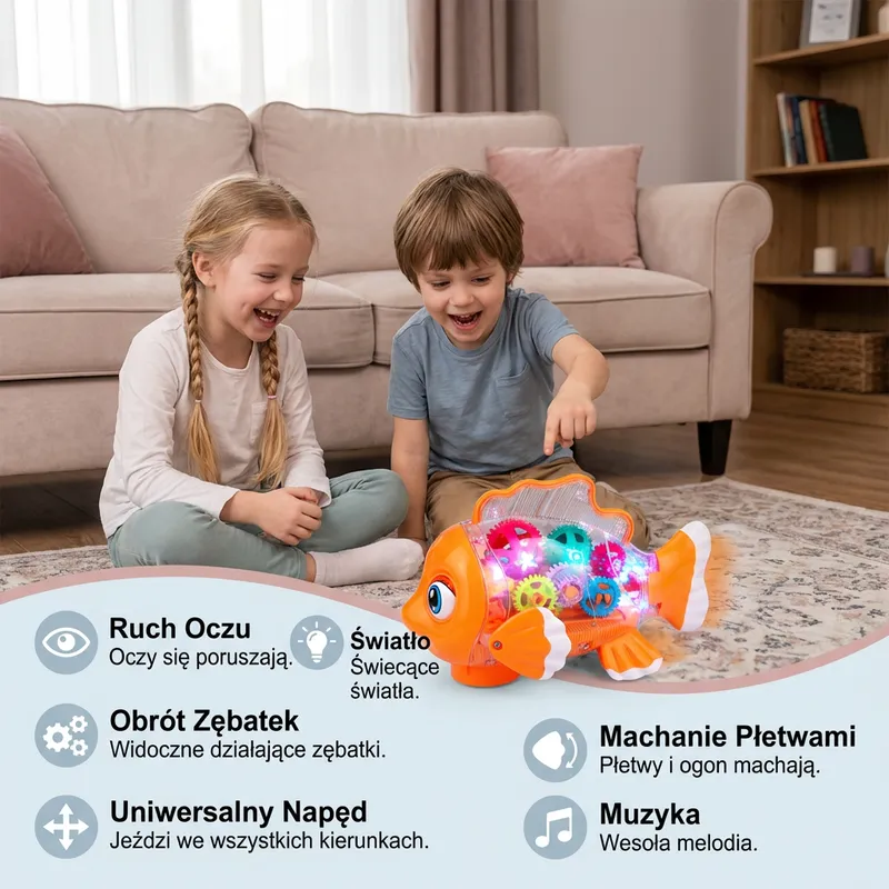 Светеща играчка рибка с прозрачни зъбни колела и музика — снимка 2