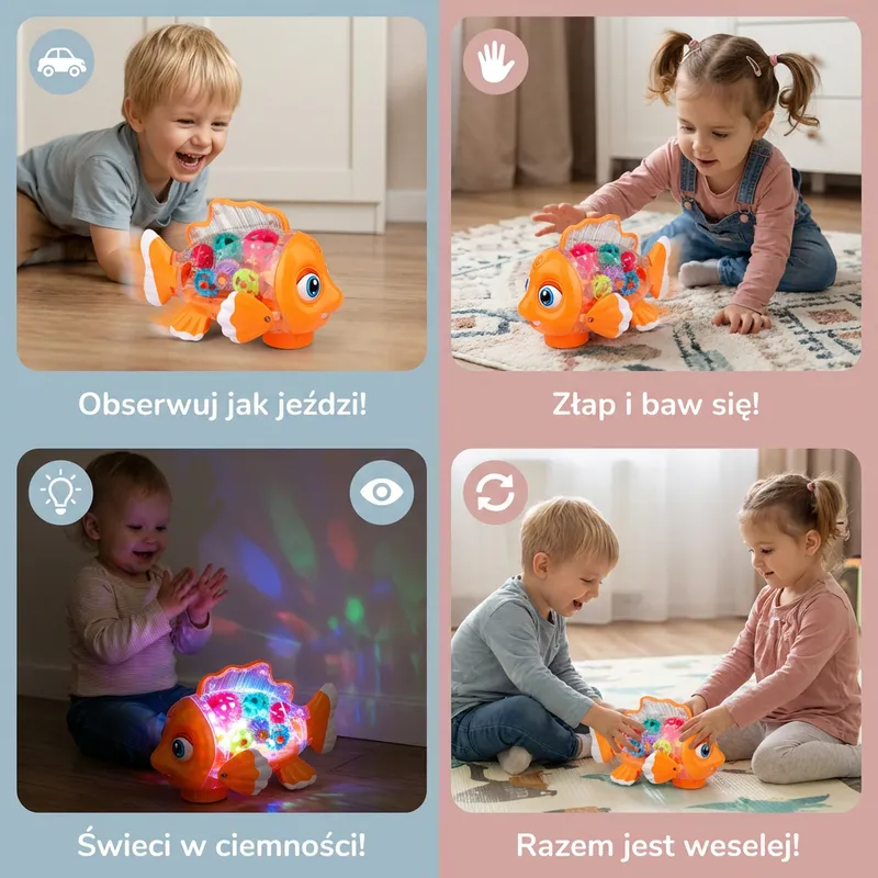 Светеща играчка рибка с прозрачни зъбни колела и музика — снимка 3