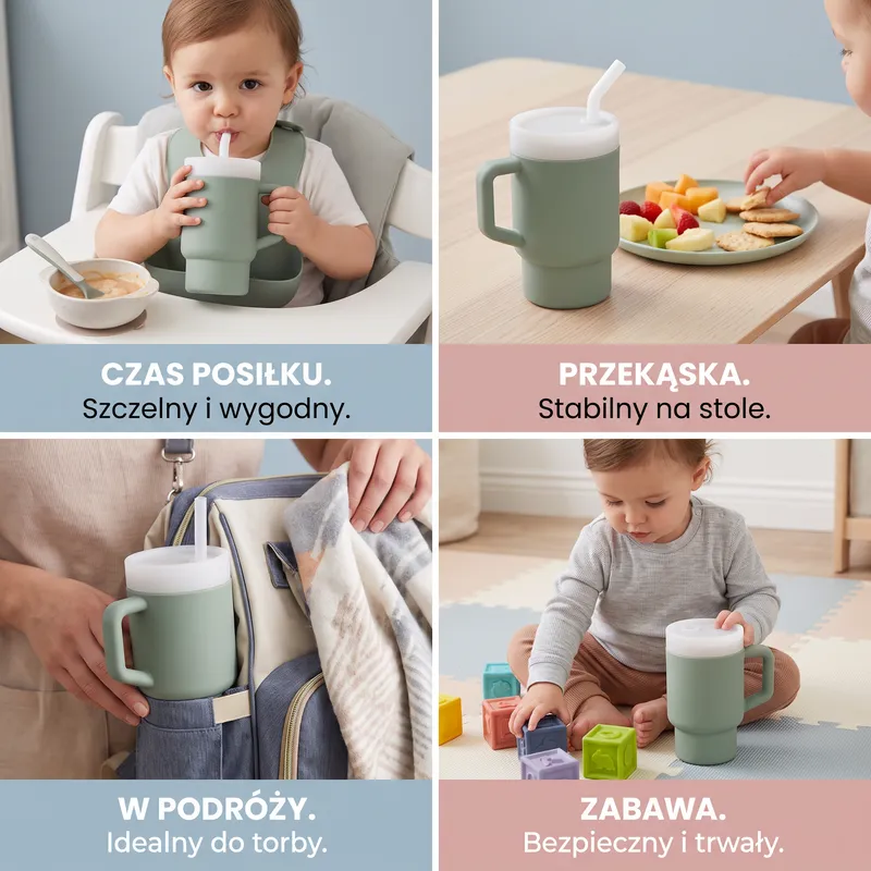 Силиконова чаша със сламка за малки деца, без разливане — снимка 3