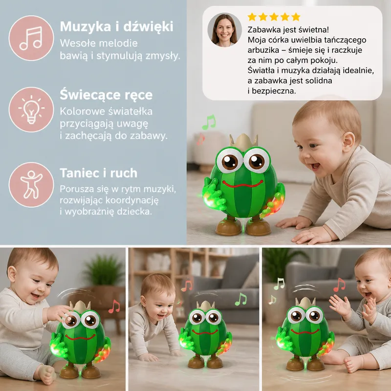 Танцуваща играчка диня със светлини и музика за бебета — снимка 3