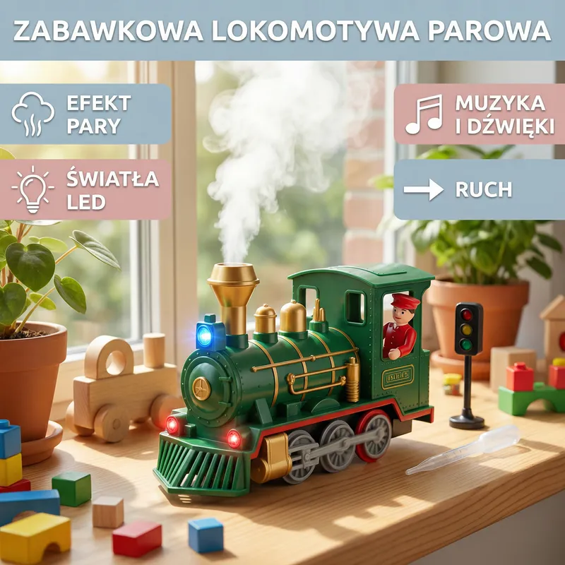 Локомотив играчка със светлини, музика и ефект на пара — снимка 2