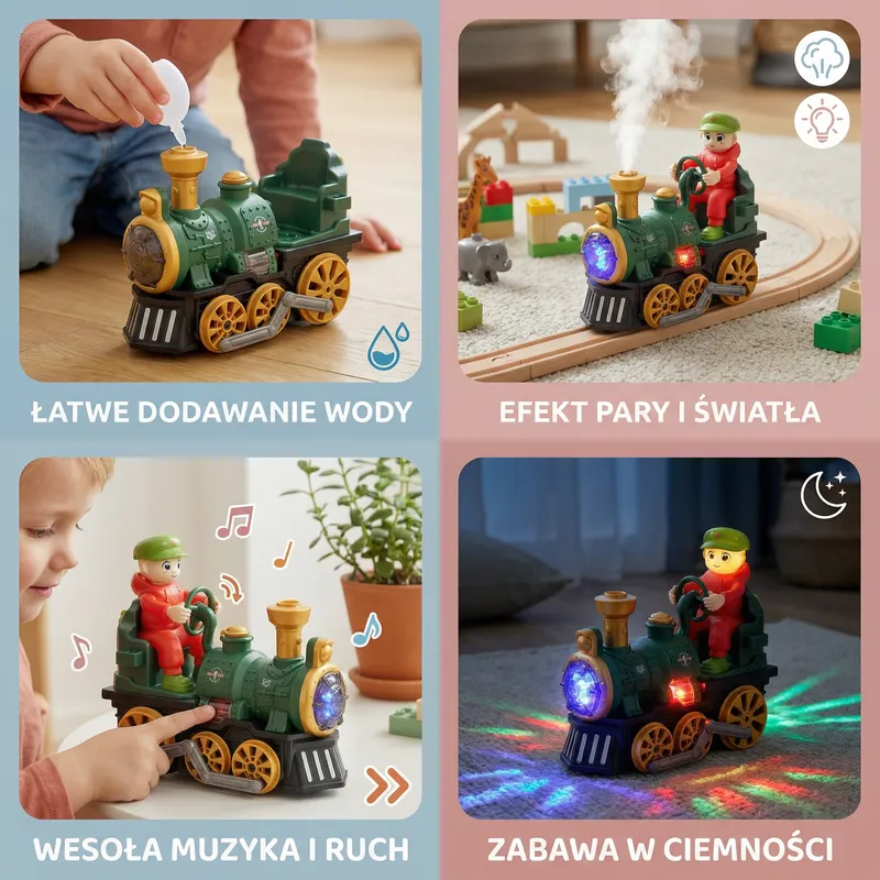 Локомотив играчка със светлини, музика и ефект на пара — снимка 3