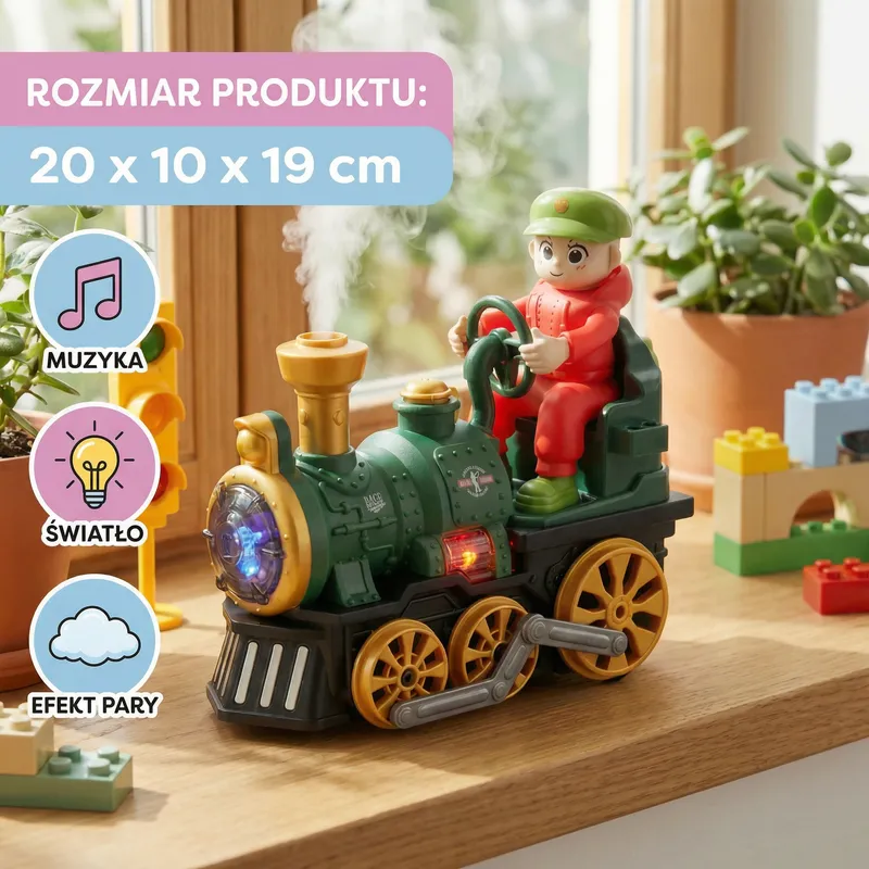Локомотив играчка със светлини, музика и ефект на пара — снимка 4