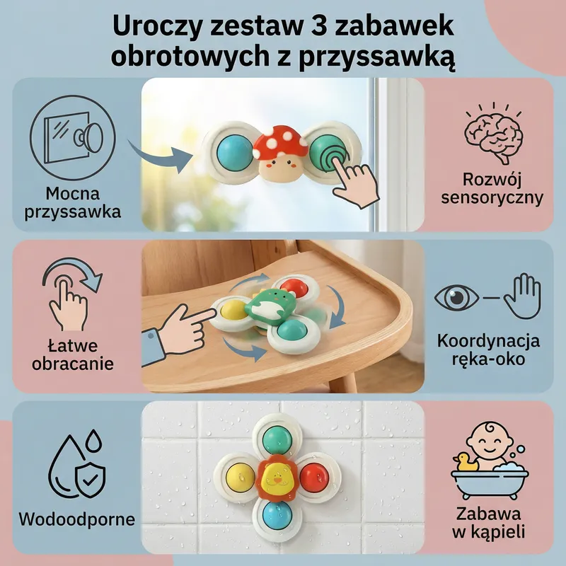 Комплект 3 въртящи се бебешки играчки с вендуза — снимка 2
