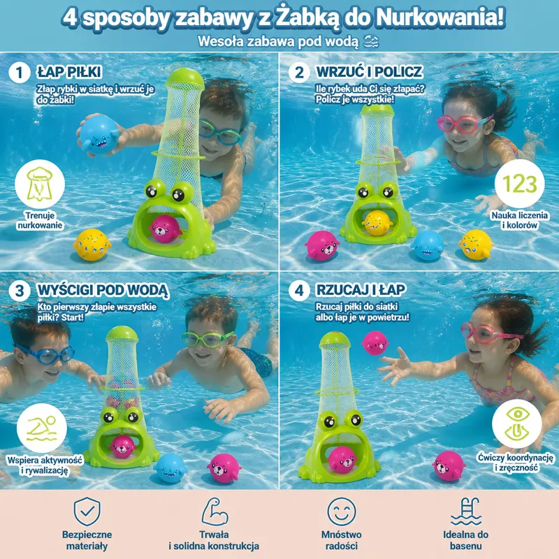 Играчка жаба за гмуркане с мрежа и топки с морски животни — снимка 3