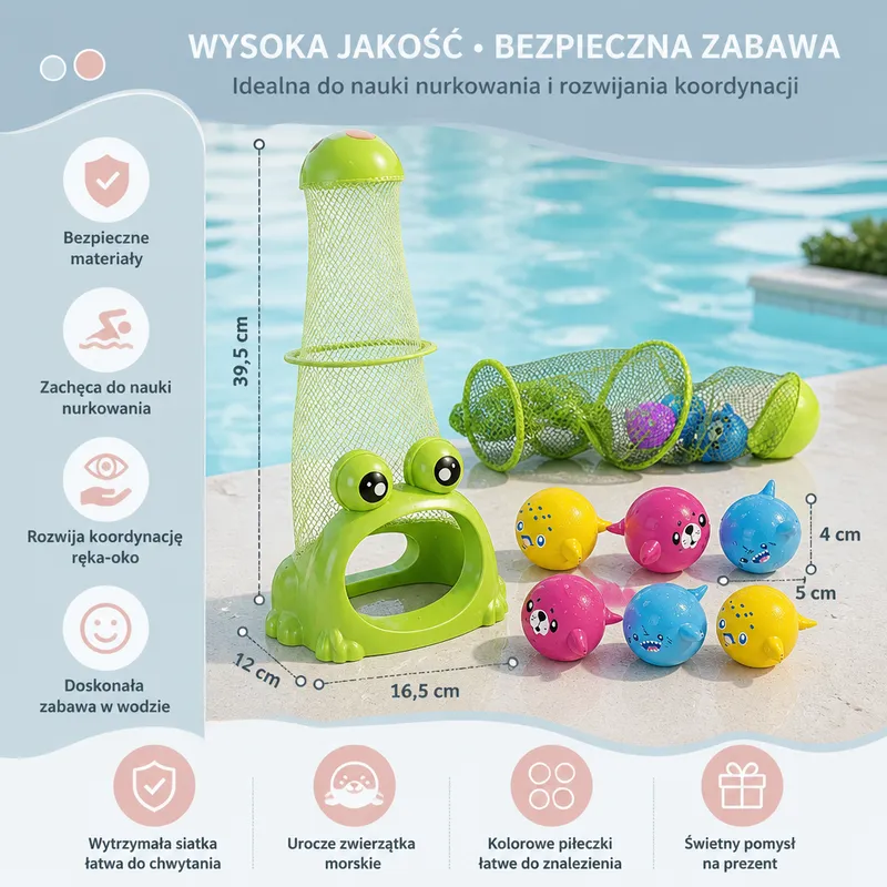 Играчка жаба за гмуркане с мрежа и топки с морски животни — снимка 4