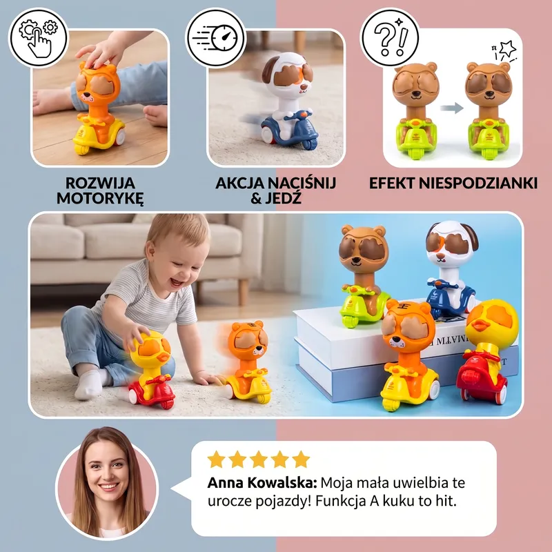 Играчка мотор с животинче натисни и карай, игра на криеница — снимка 3