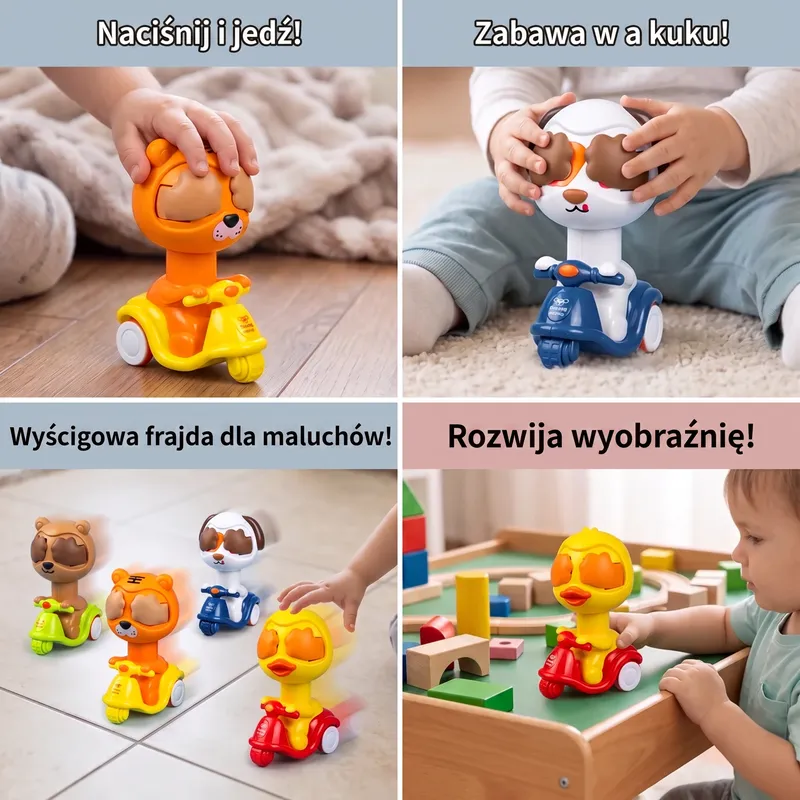 Играчка мотор с животинче натисни и карай, игра на криеница — снимка 4