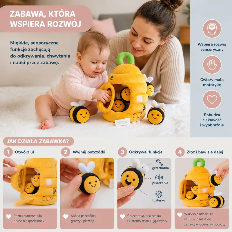 Сензорна играчка кошер с калинки, дрънкалки и огледалце — снимка 2