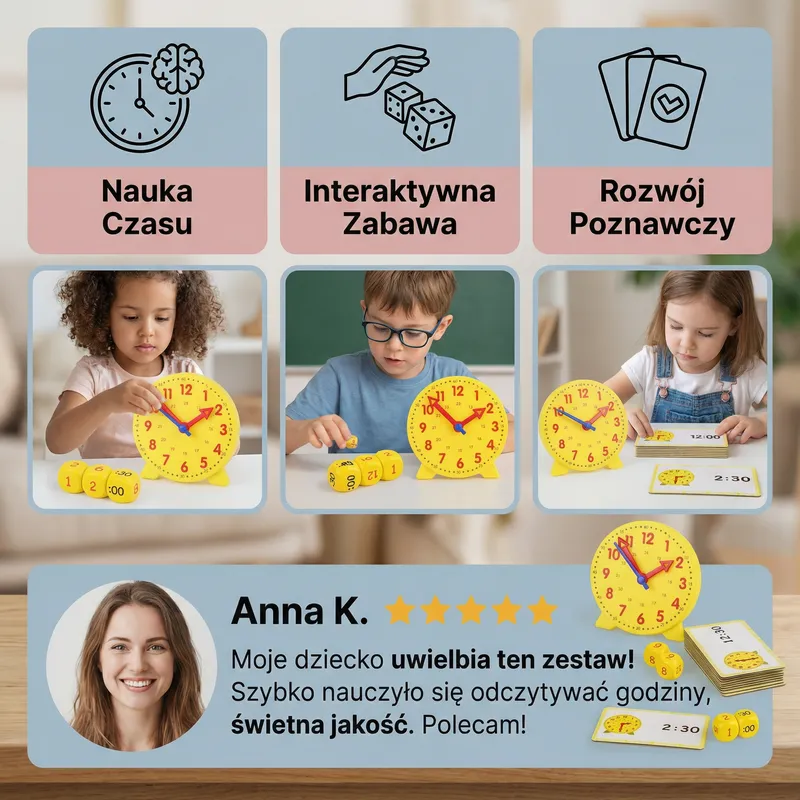 Образователен часовник с карти и зарчета за учене на часа — снимка 4