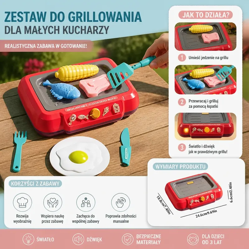 Детски комплект за барбекю с играчки храна и аксесоари — снимка 2