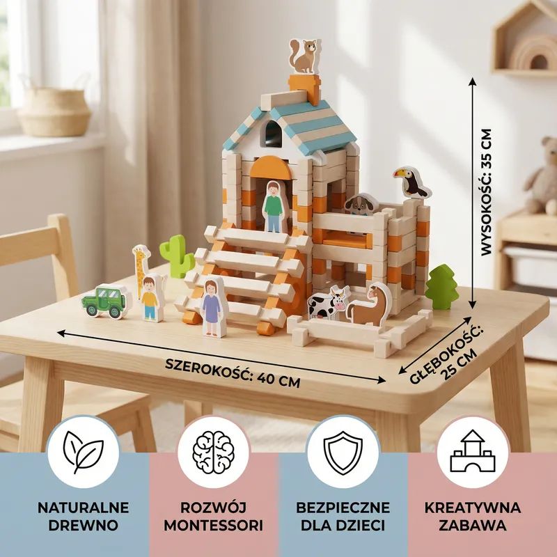 Комплект дървени блокчета Монтесори за редене и строене — снимка 4