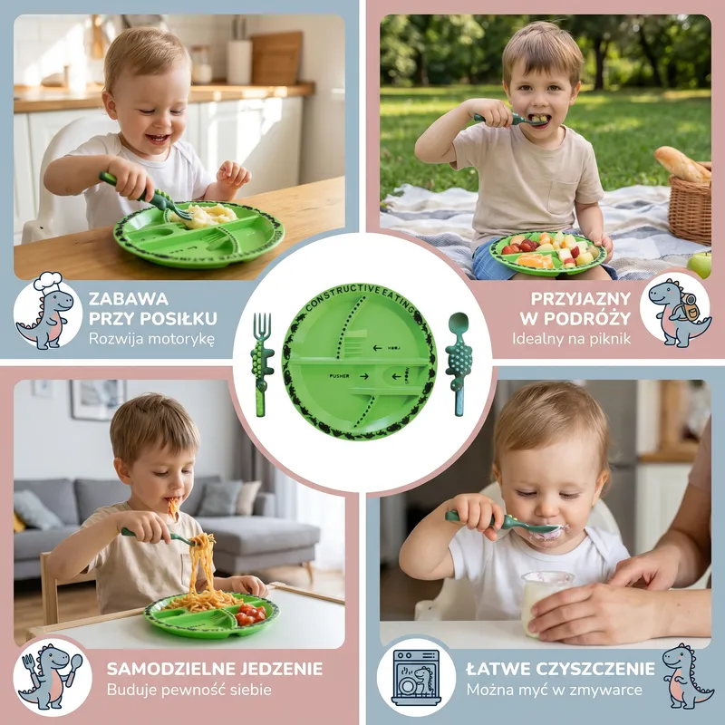 Комплект детски съдове и прибори с динозавър — снимка 3