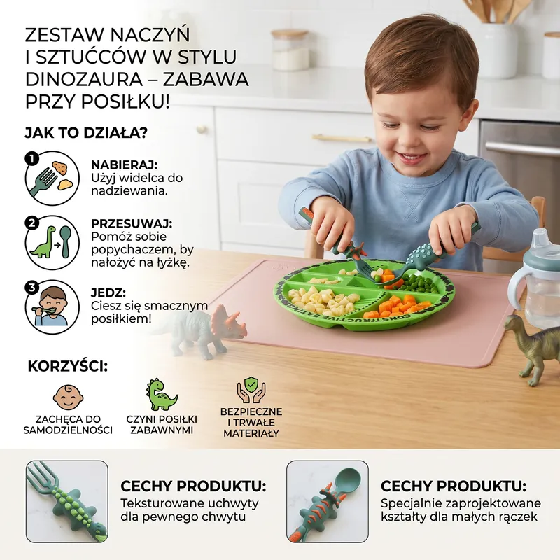 Комплект детски съдове и прибори с динозавър — снимка 4